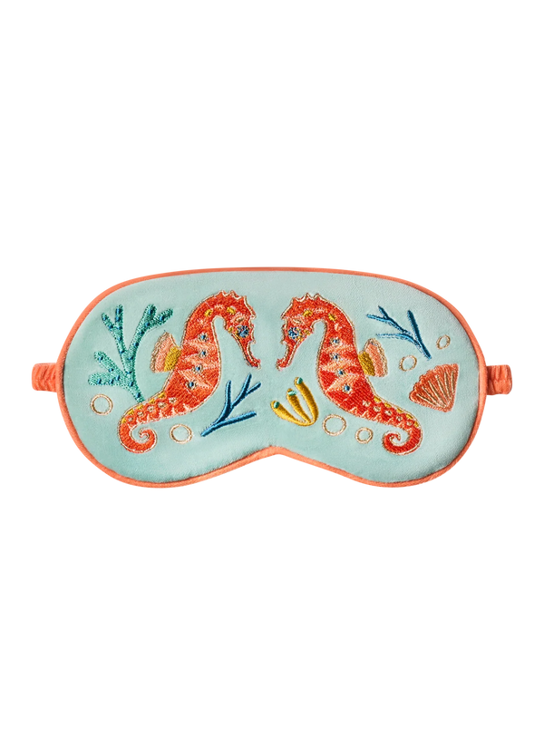 Sparkling Seahorse Luxury Velvet Eye Mask - Aqua