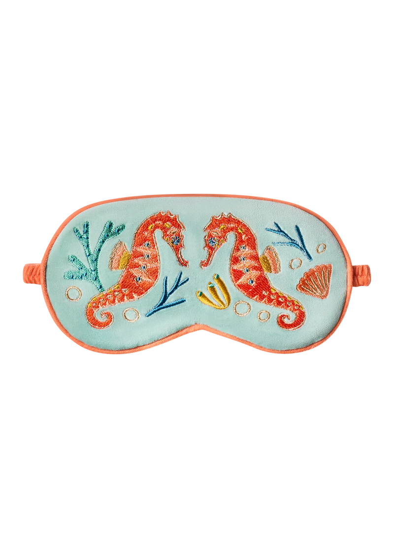 Sparkling Seahorse Luxury Velvet Eye Mask - Aqua
