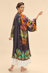 Botany Bliss Kimono Gown - Charcoal