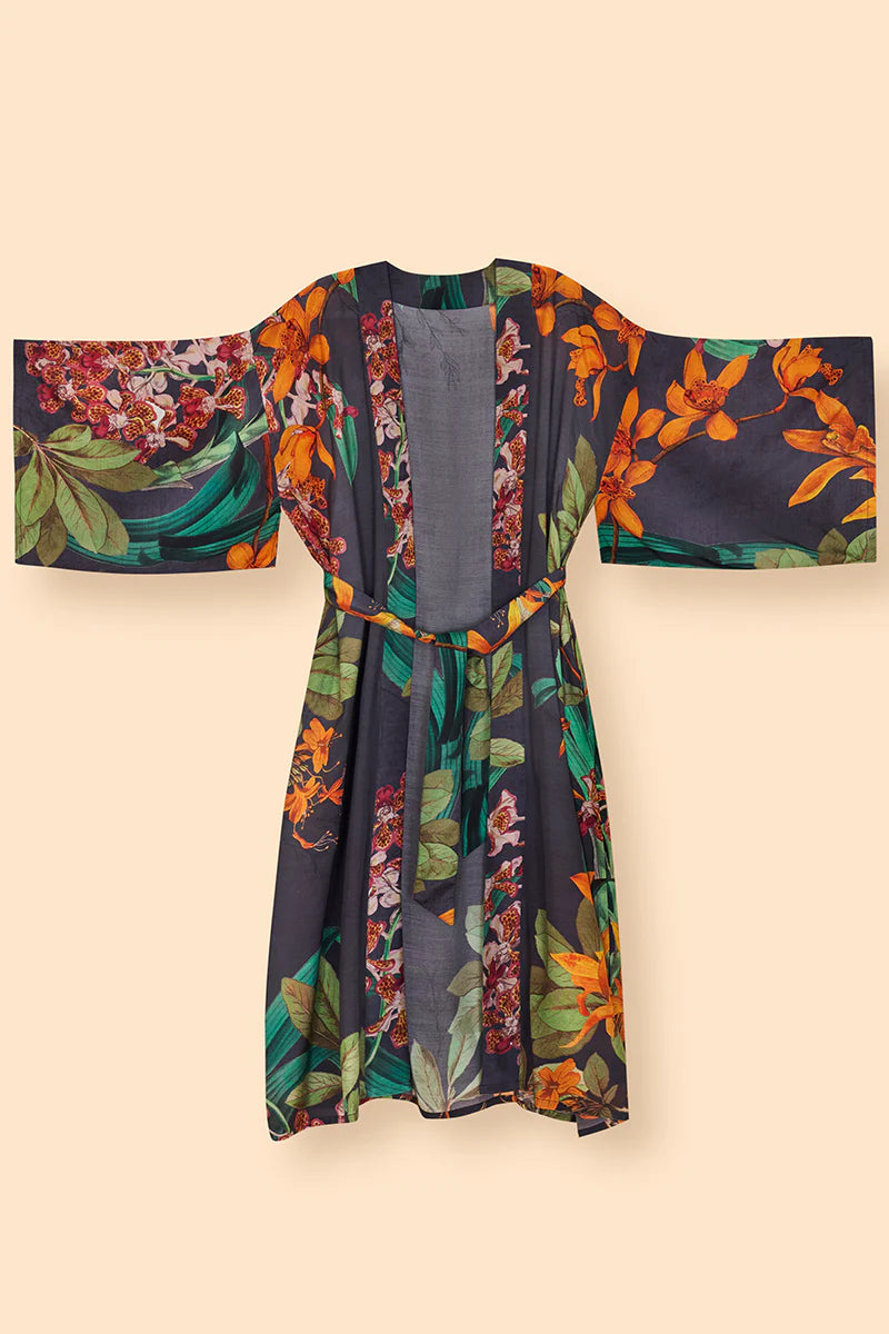 Botany Bliss Kimono Gown - Charcoal