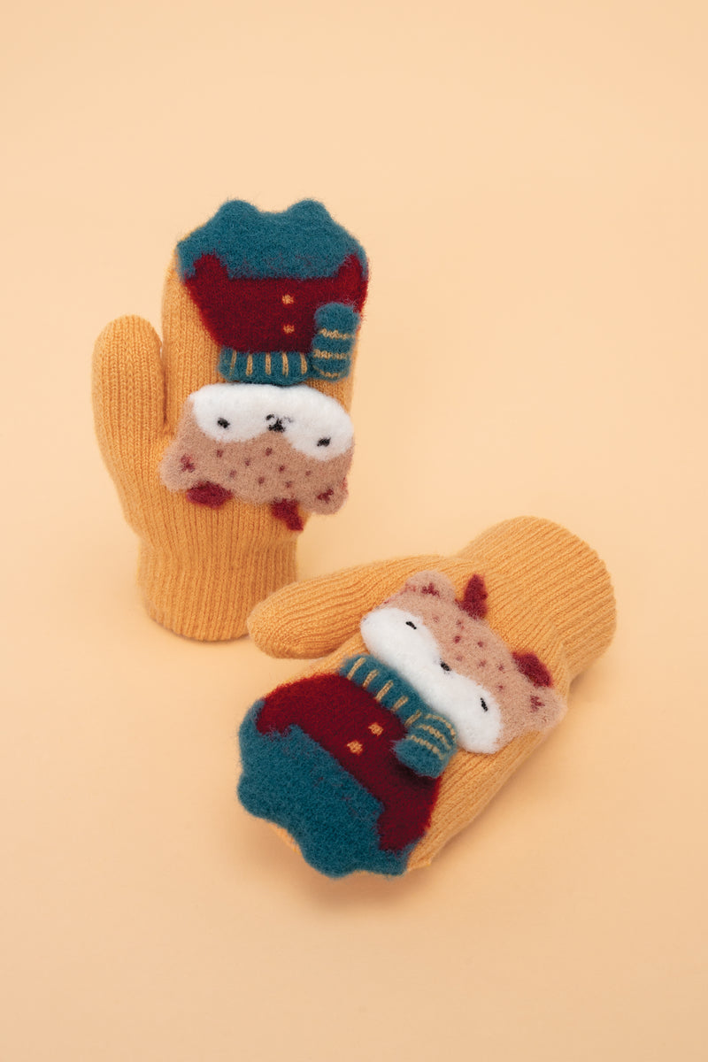 Kids Reindeer Mittens - Mustard