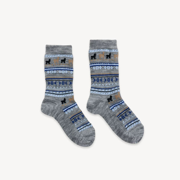 Alpaca Kids Socks - Print - Grey- 2-4Y