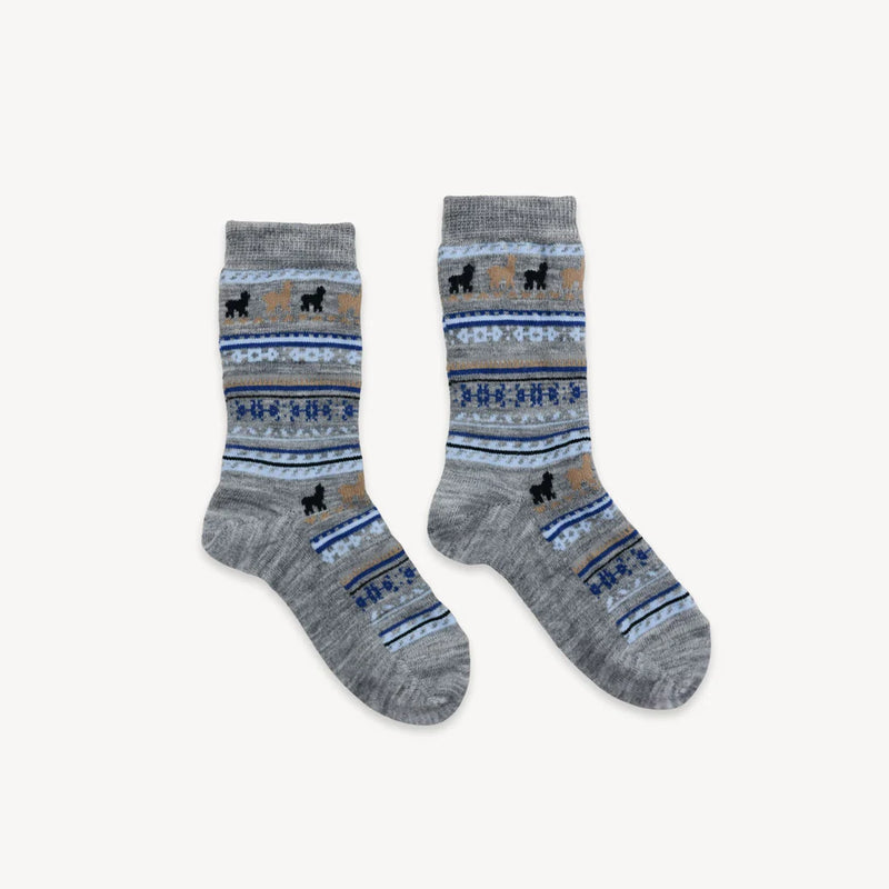 Alpaca Kids Socks - Print - Grey- 2-4Y