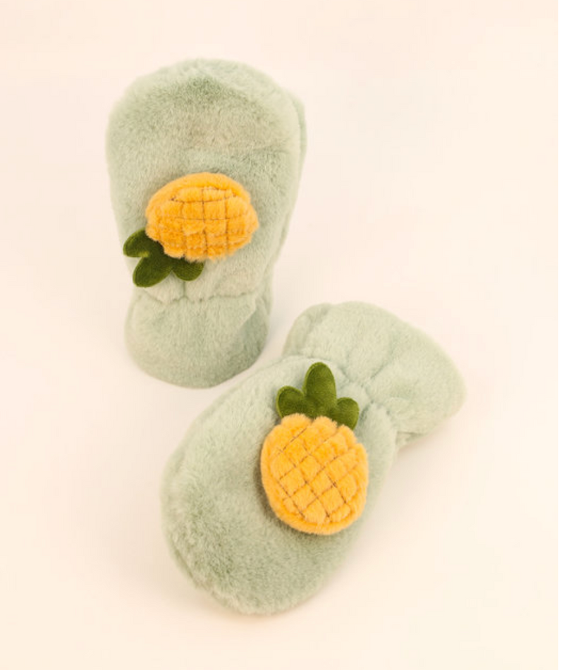 Kids Fluffy Mittens Pineapple - Sage