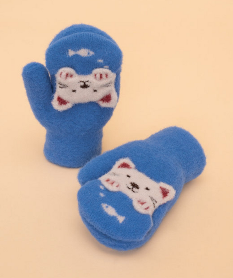 Kids Kitty Mittens - Light Blue