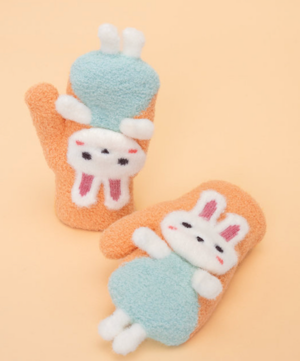 Kids Dancing Bunny Mittens - Coral