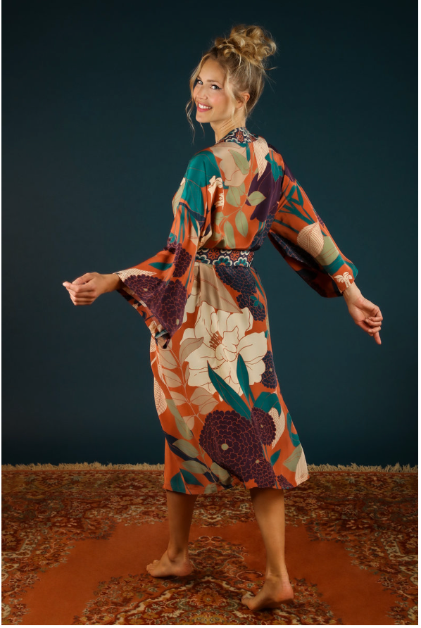 Floral Kimono Gown - Terracotta