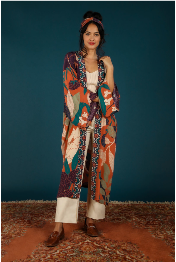 Floral Kimono Gown - Terracotta
