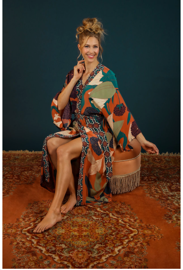 Floral Kimono Gown - Terracotta