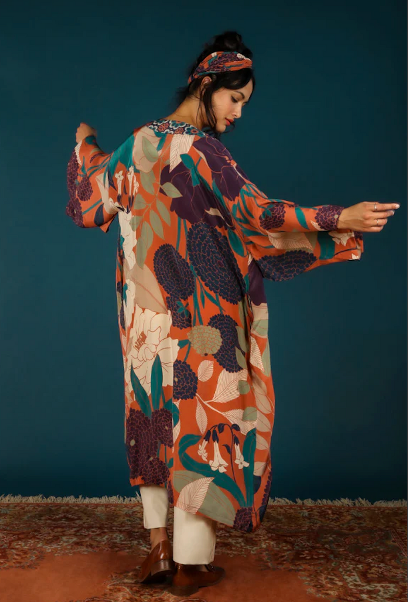 Floral Kimono Gown - Terracotta