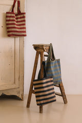 Striped Tote Bag in Recycled Beige and Gray Fibers