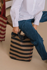 Striped Tote Bag in Recycled Beige and Gray Fibers