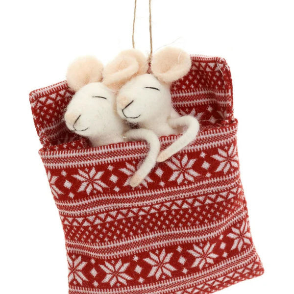 Snuggling in Bed Mouse Ornament