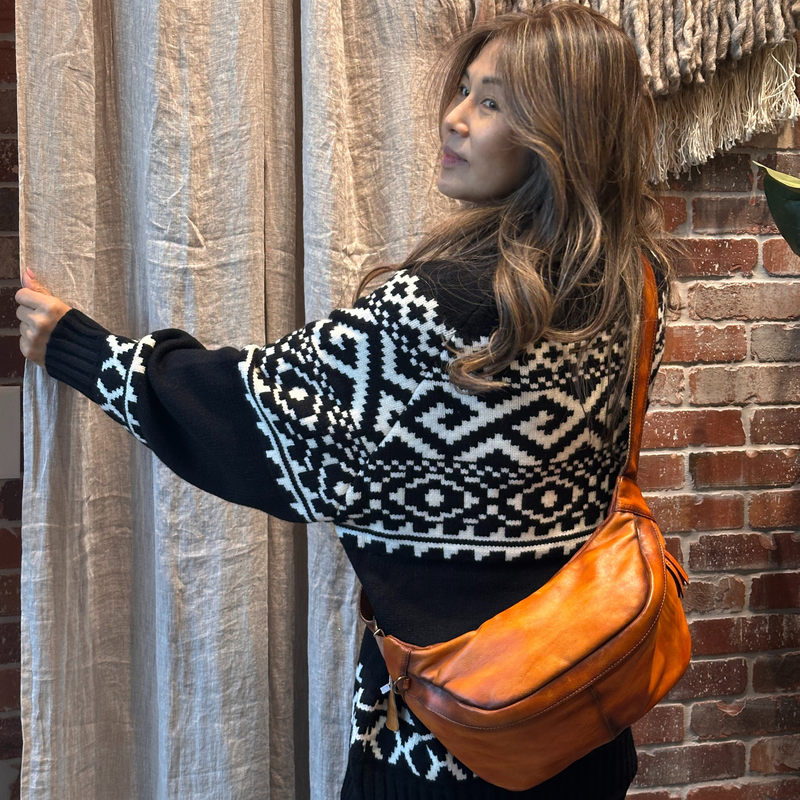 Fair Isle Knit Sweater Color Chestnut