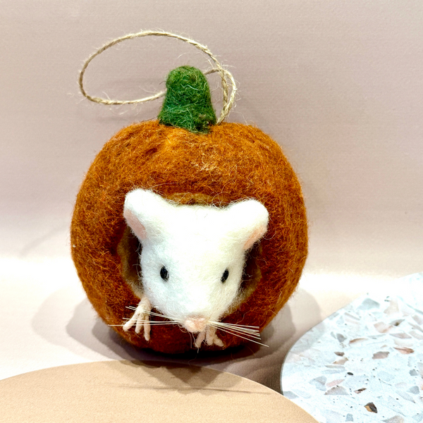 Mouse in Sm Pumpkin Ornament