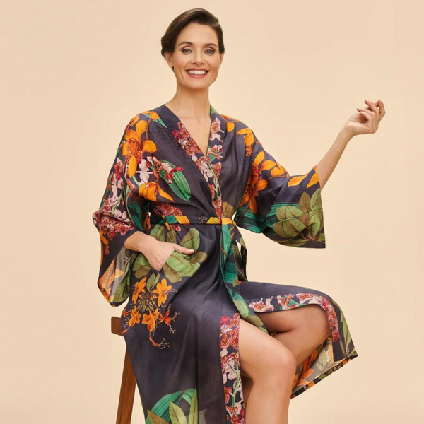 Botany Bliss Kimono Gown - Charcoal