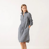 Linen Dress Navy White Check Camilla