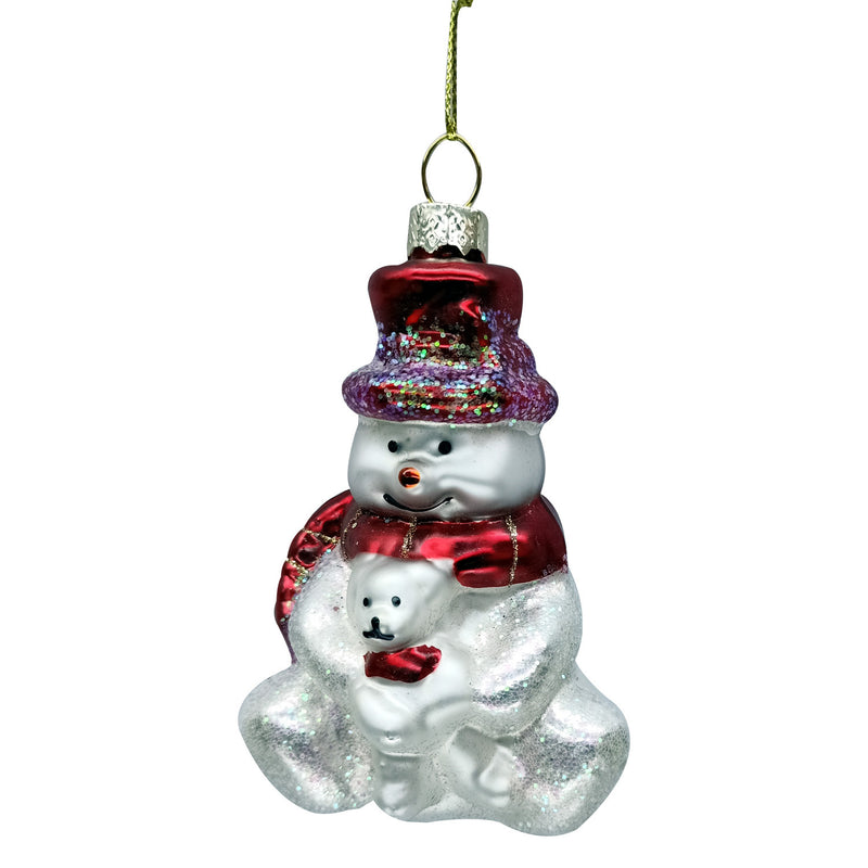 ORN GLASS SNOWMAN RED/WHITE