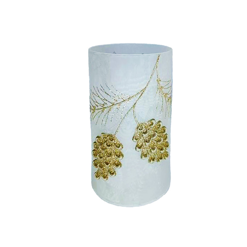 GLASS VASE 5" FROSTED W/ GOLD CONES