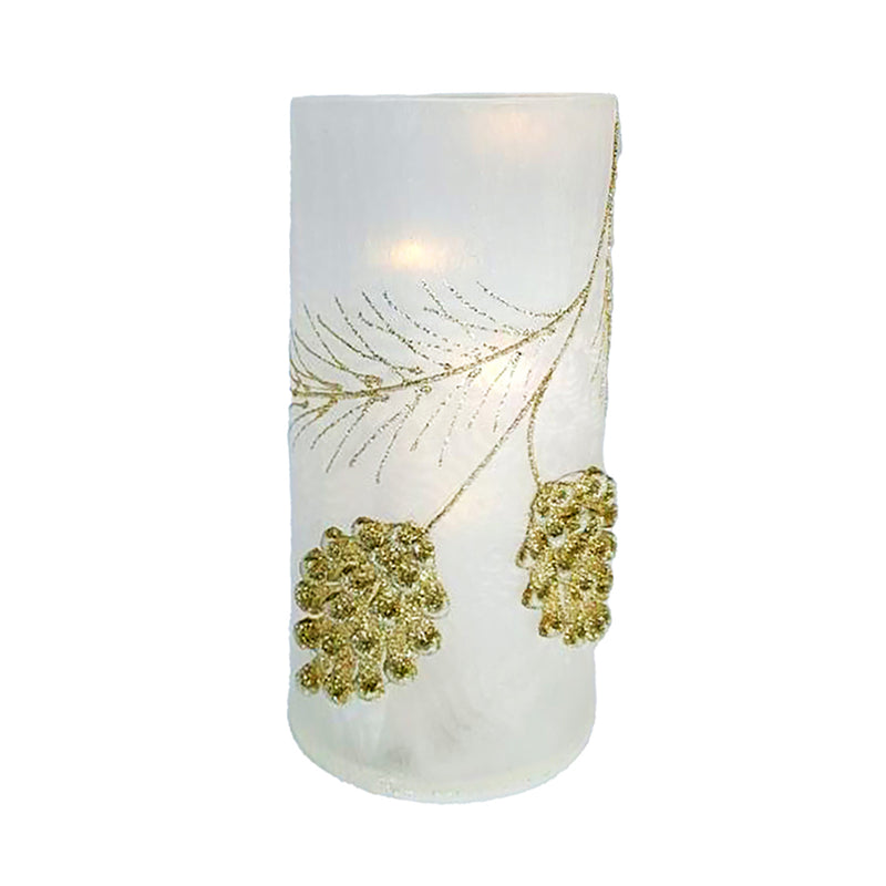 GLASS VASE 6" FROSTED W/ GOLD CONES