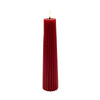 CANDLE DK. RED 2.5"X10"LED WARM WHT. FLICKERING, CONCAVE TOP MELTING EFFECT CONE SHAPE STRIPE FINISH B/O 2AA W/TIMER
