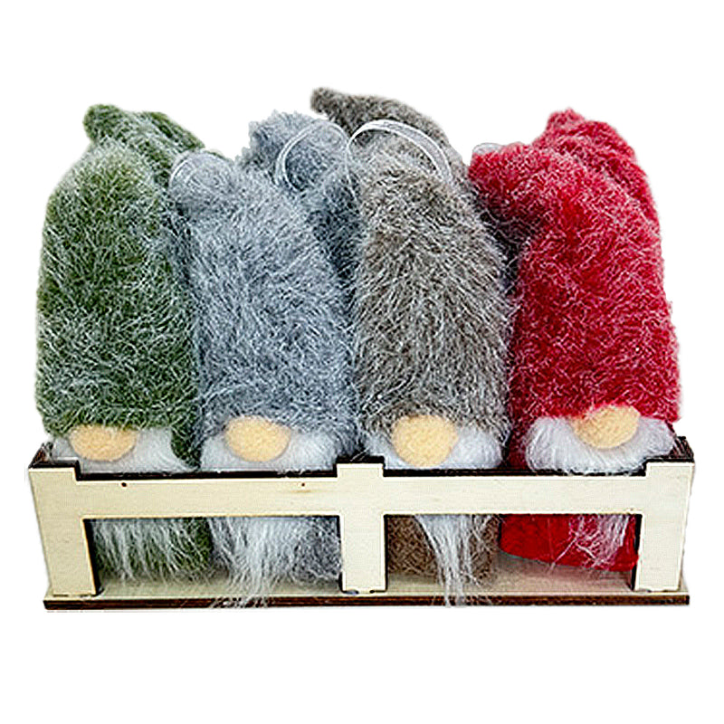 ORN PLUSH GNOME FAUX FUR RED/GREEN/BROWN/GREY