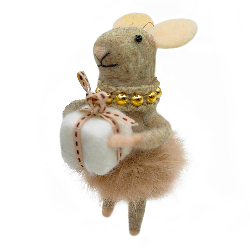 ORN WOOL MOUSE W/ SKIRT & GIFT BOX GREY/PINK