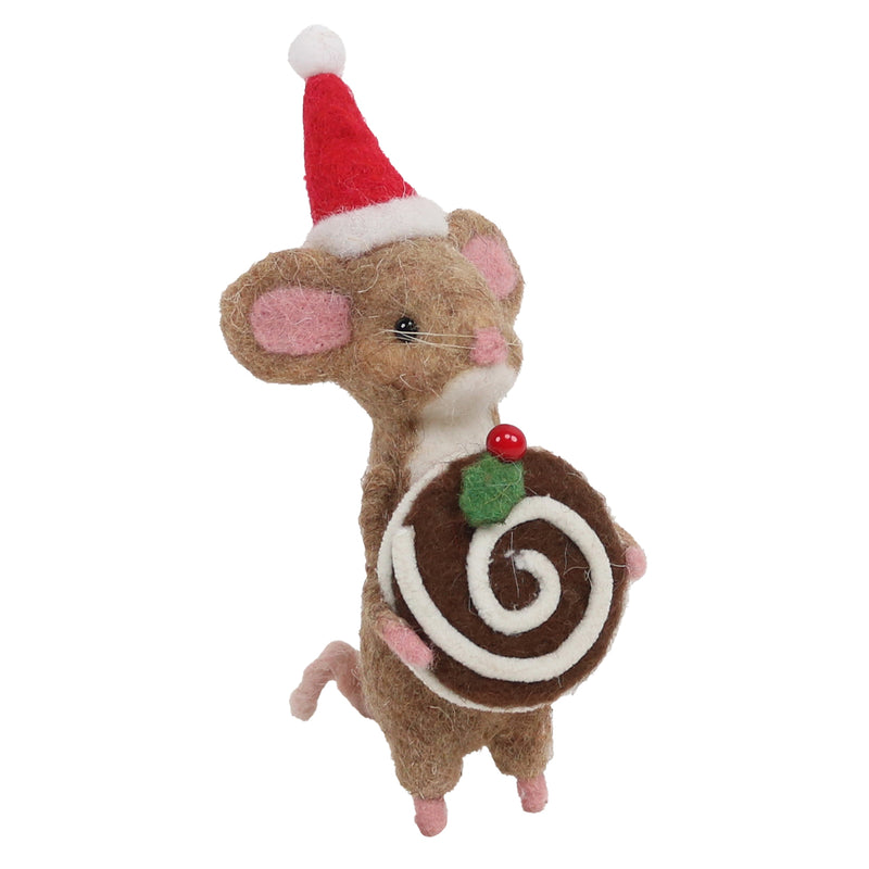 ORN WOOL BAKERY MOUSE 6.5" BROWN/WHITE HOLDING CANDY