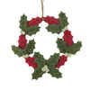 ORN WREATH FELT 6" RED/GREEN, HOLLY LEAF TEXTURE
