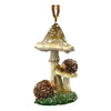 ORN MUSHROOM RESIN BROWN/NATURAL 3.5" FROSTED/GLITTER W/ HEDGEHOGS