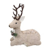 REINDEER SITTING FAUX GRASS 13" NATURAL W/ GLTR BOW