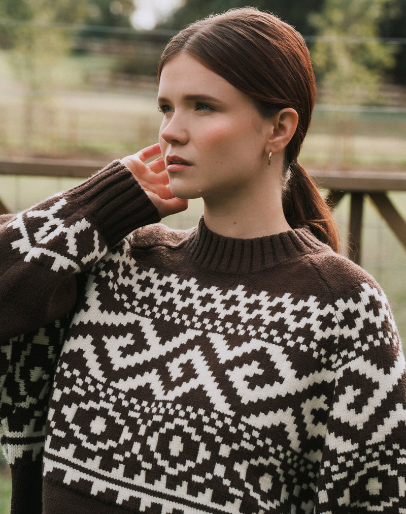 Fair Isle Knit Sweater Color Burgundy