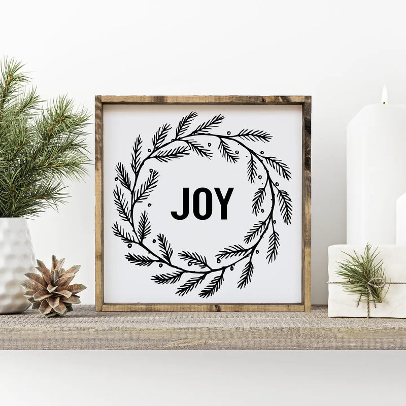 Joy Wreath Wood Sign