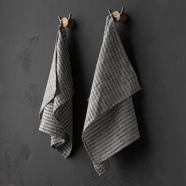 Linen Tea Towels Black Natural Brittany