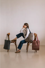 Striped Tote Bag in Recycled Beige and Gray Fibers