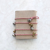 Metal Bell Garland on Red Cord, Antique Gold Finish