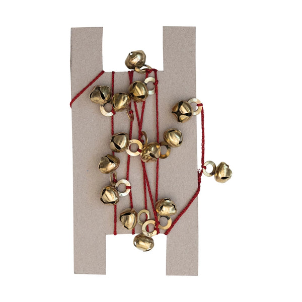 Metal Bell Garland on Red Cord, Antique Gold Finish