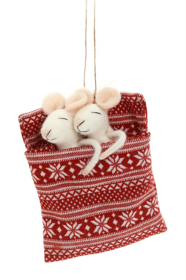 Snuggling in Bed Mouse Ornament